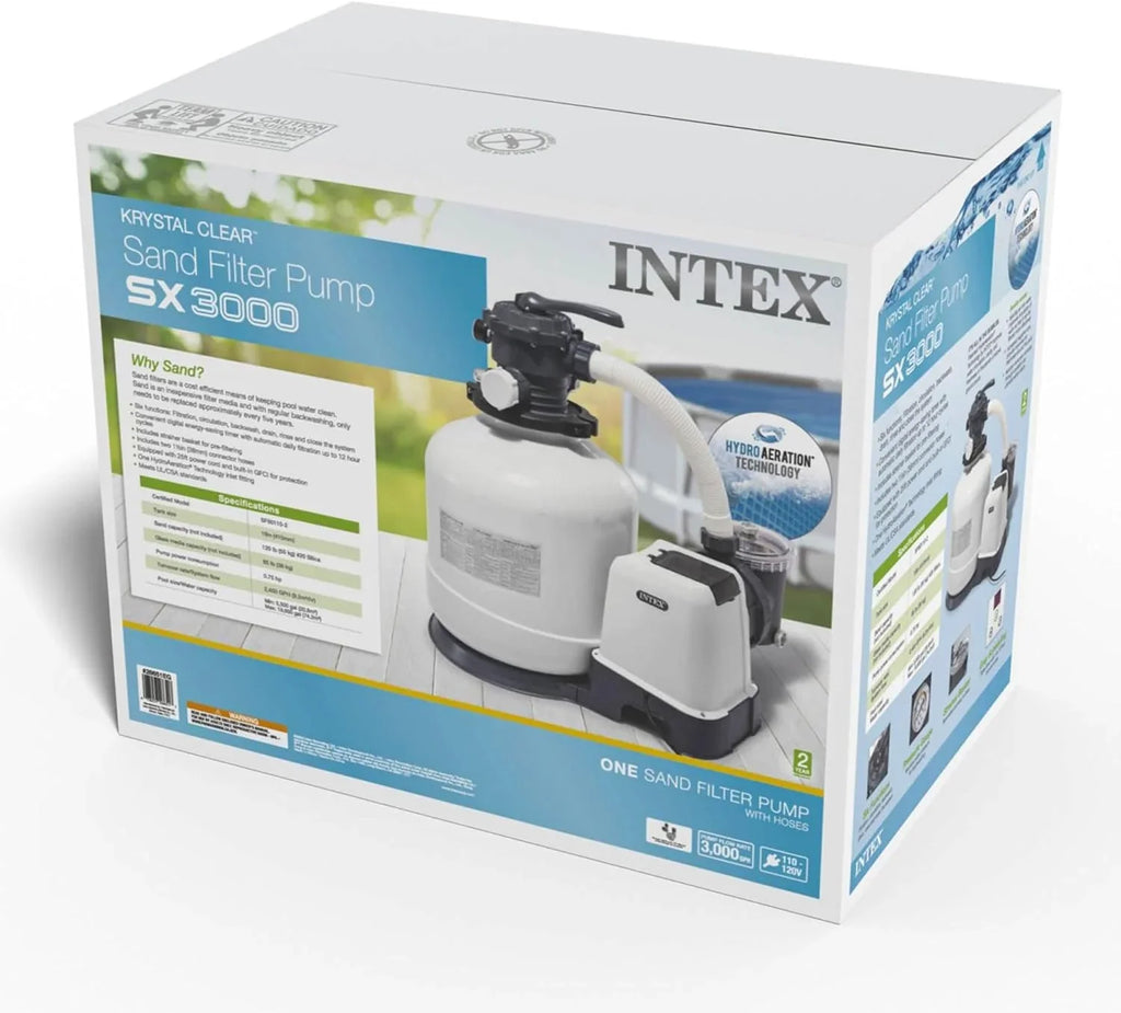 Intex 26651EG Krystal Clear 16 Inch 3,000 GPH Above Ground Pool Sand Filter Pump with Automatic Timer, GFCI, and 6 Function C