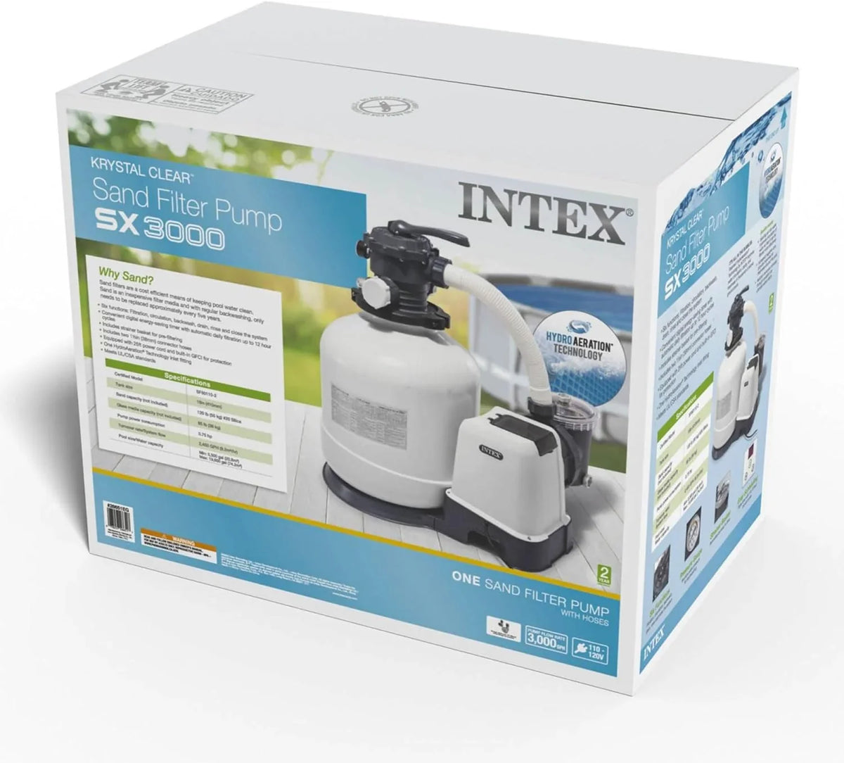 Intex 26651EG Krystal Clear 16 Inch 3,000 GPH Above Ground Pool Sand Filter Pump with Automatic Timer, GFCI, and 6 Function C