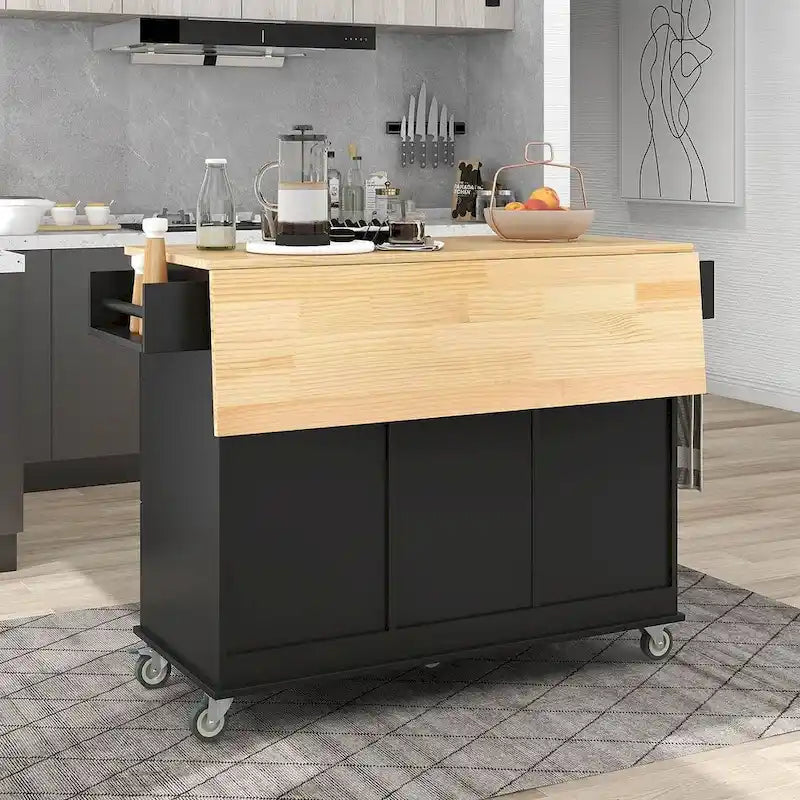 Mobile Kitchen Island on Wheels with Drop Leaf and Solid Wood Top - image 12