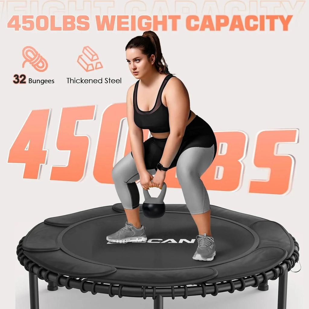 BCAN 450/550 LBS Foldable Mini Trampoline, 40"/48" Fitness Trampoline with Bungees, U Shape Adjustable Foam Handle, Stable & Quiet Exercise Rebounder for Adults Indoor/Outdoor Workout - image 34