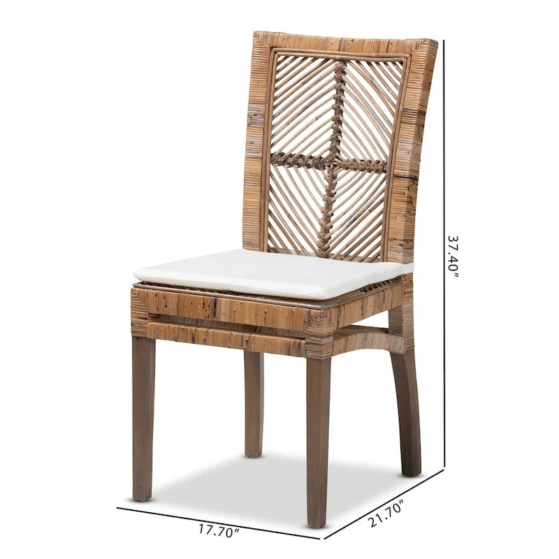 Laluna Contemporary Bohemian Rattan and Mahogany Dining Chair with Cushion - image 12