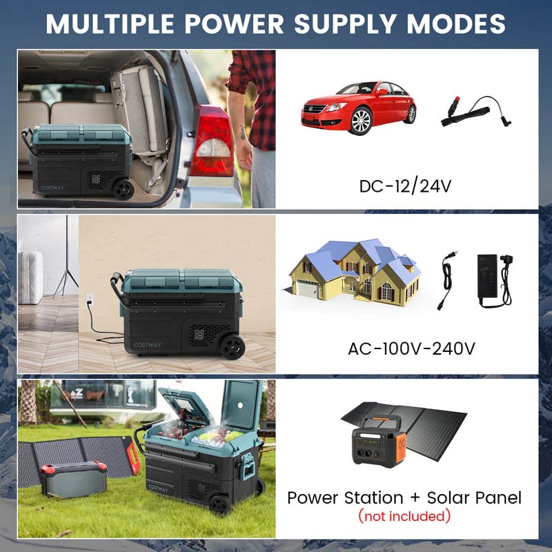 40-Quart Dual-zone Car Refrigerator with Wheels, 12V/24V DC & 100-240V AC Portable Car Fridge Cooler Freezer - image 9