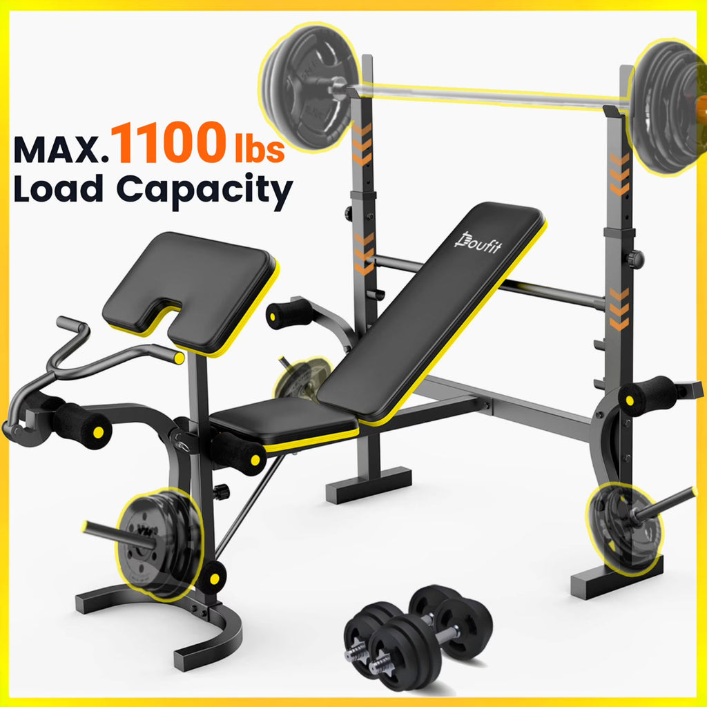 Weight Bench, Blacksmith 1100 lb 6 - in - 1 Workout Bench Press with Squat Rack Leg Developer Preacher Curl Butterfly Arms, Gym Exercise Equipment for Full Body Home Gym - image 1