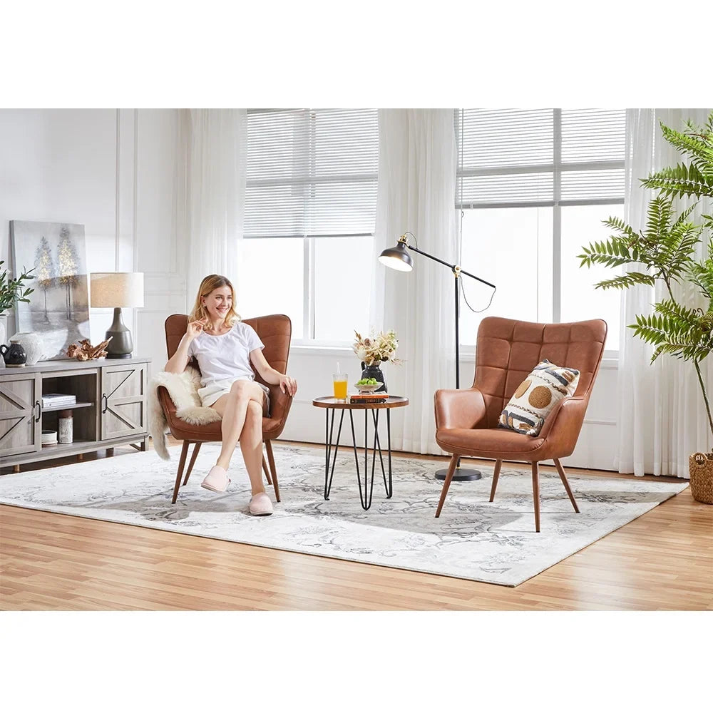 Alden Design Mid-Century Modern Faux Leather Wingback Accent Chair, Brown - image 11