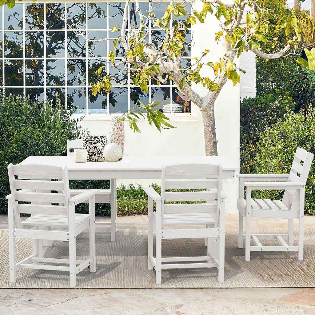 SERWALL 7-Piece Patio Table Set, Outdoor HDPE Dining Furniture with Umbrella Hole, All Weather Table and Chairs for Lawn, Garden, Poolside, Aruba - image 22
