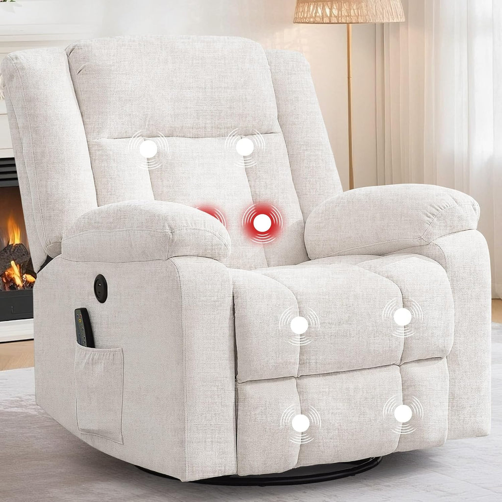 Rocker Recliner, Glider Recliner Chairs for Adults, 360° Swivel Rocking Chair with Massage and Heating, Nursery Chair with Storage and USB Charging for Living Room, Bedroom, Nursery - image 3