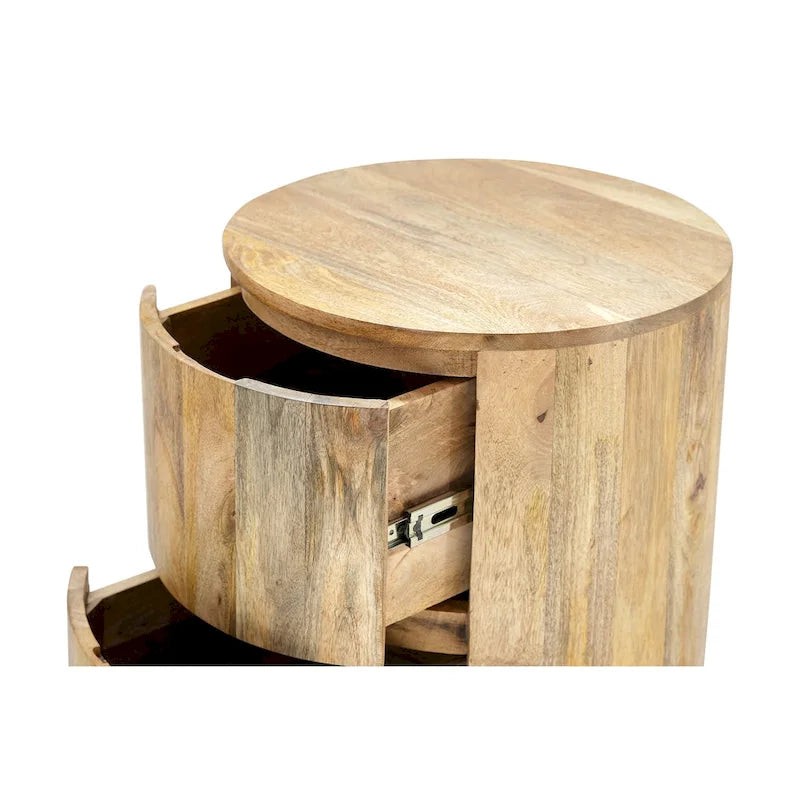 Round Nightstand with 2 Drawers Wooden Bedside Table - image 7