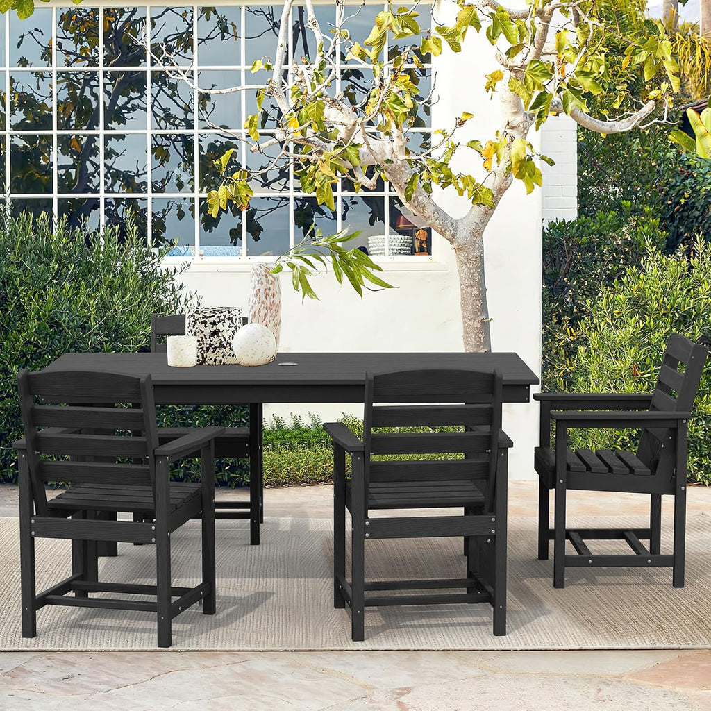SERWALL 7-Piece Patio Table Set, Outdoor HDPE Dining Furniture with Umbrella Hole, All Weather Table and Chairs for Lawn, Garden, Poolside, Aruba - image 131