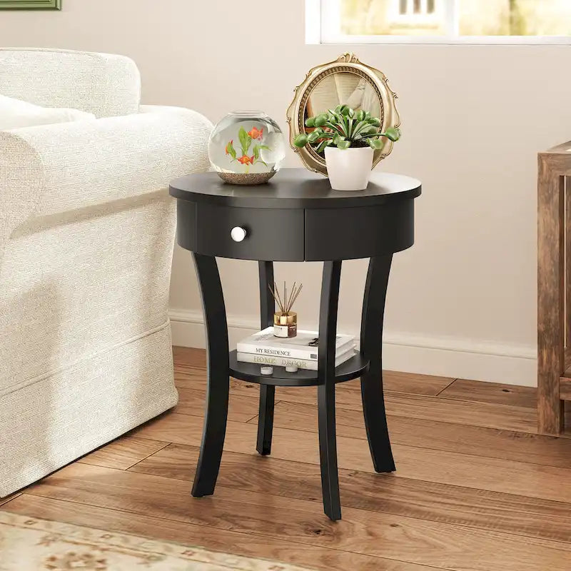 Costway Round 2-Tier Side Table - Versatile Nightstand for Bedroom and Living Room - image 5