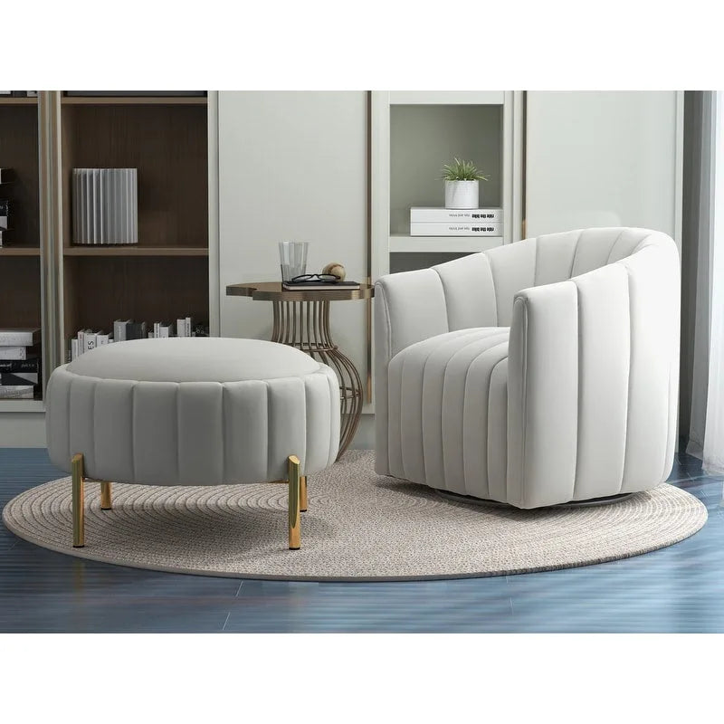 Swivel Accent Chair with Ottoman Set and Upholstered Cushion - image 1