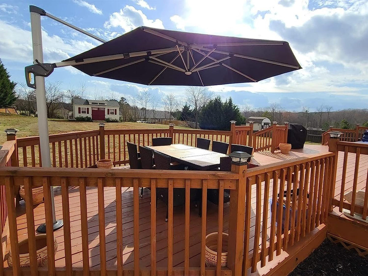 12ft Solar LED Patio Umbrella Outdoor Round Umbrella Large Cantilever Umbrella with LED Lights Windproof Bias Umbrella Heavy 