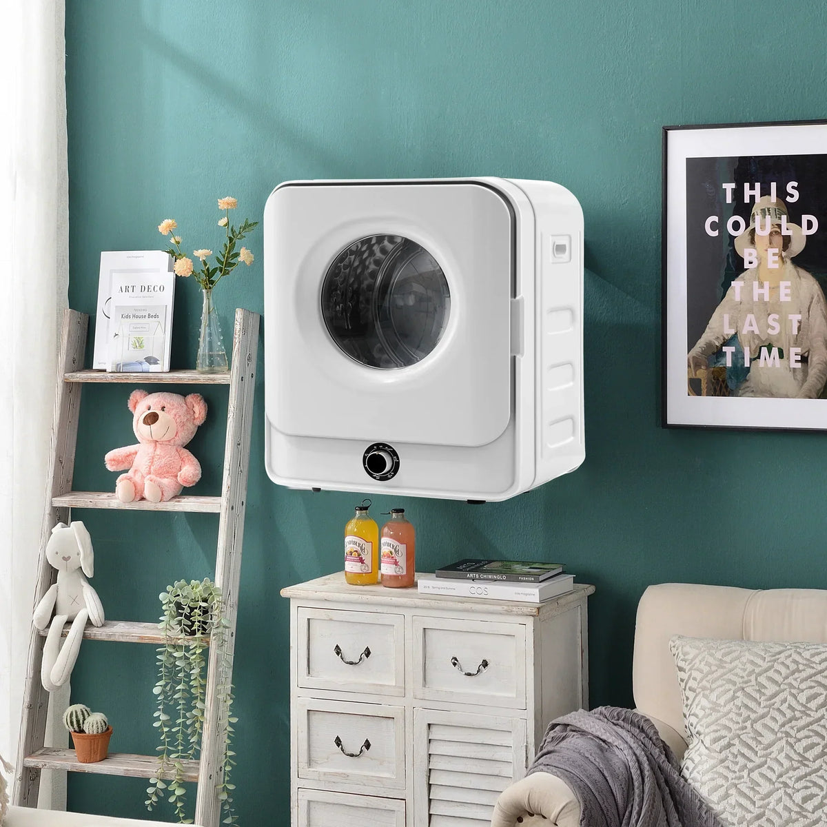 1.95 Cu.ft Front Load Clothes Dryer, Portable Compact Dryer 830W, 5 Drying Modes, Stainless Steel Drum, with Overheat Protect