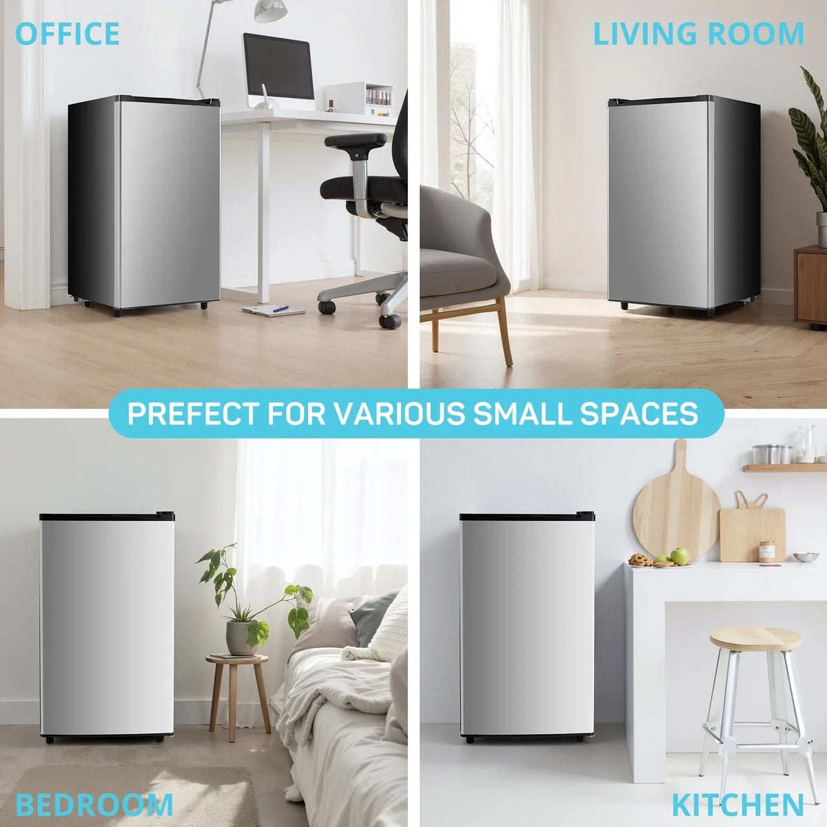 TINKLE WELL 3.2 Cu Ft Mini Fridge with Freezer, Compact Single Door Refrigerator, Energy Efficient, Low Noise, Adjustable Thermostat for Bedroom, Dorm, Office, silver - image 4