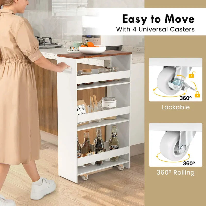 Costway 4-Tier Slim Rolling Kitchen Cart with Wheels - 8 Storage Compartments - image 22
