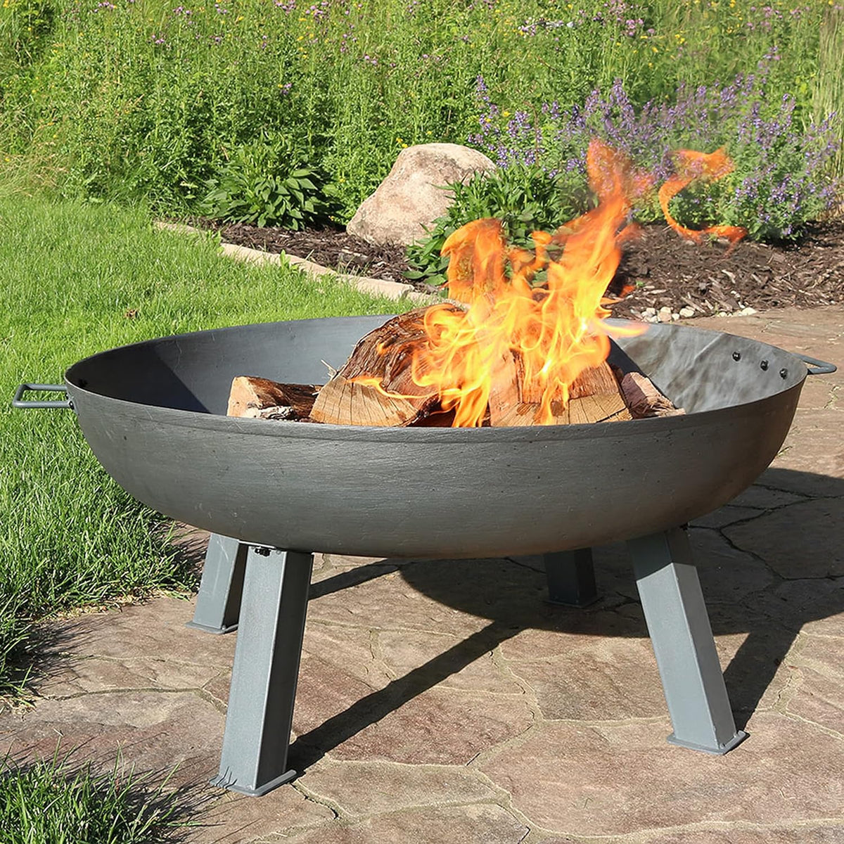 34-Inch Rustic Cast Iron Outdoor Raised Fire Pit Bowl with Handles - Oxidized Finish - image 18
