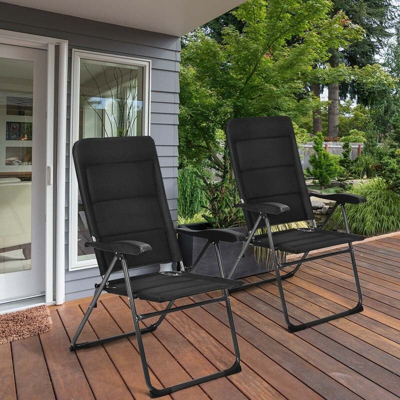 2 Pack Folding Patio Chairs 7 Position Adjustable Lawn Chair Recliner Camping Chair Compact Outdoor Sling Chair Fully Assembl