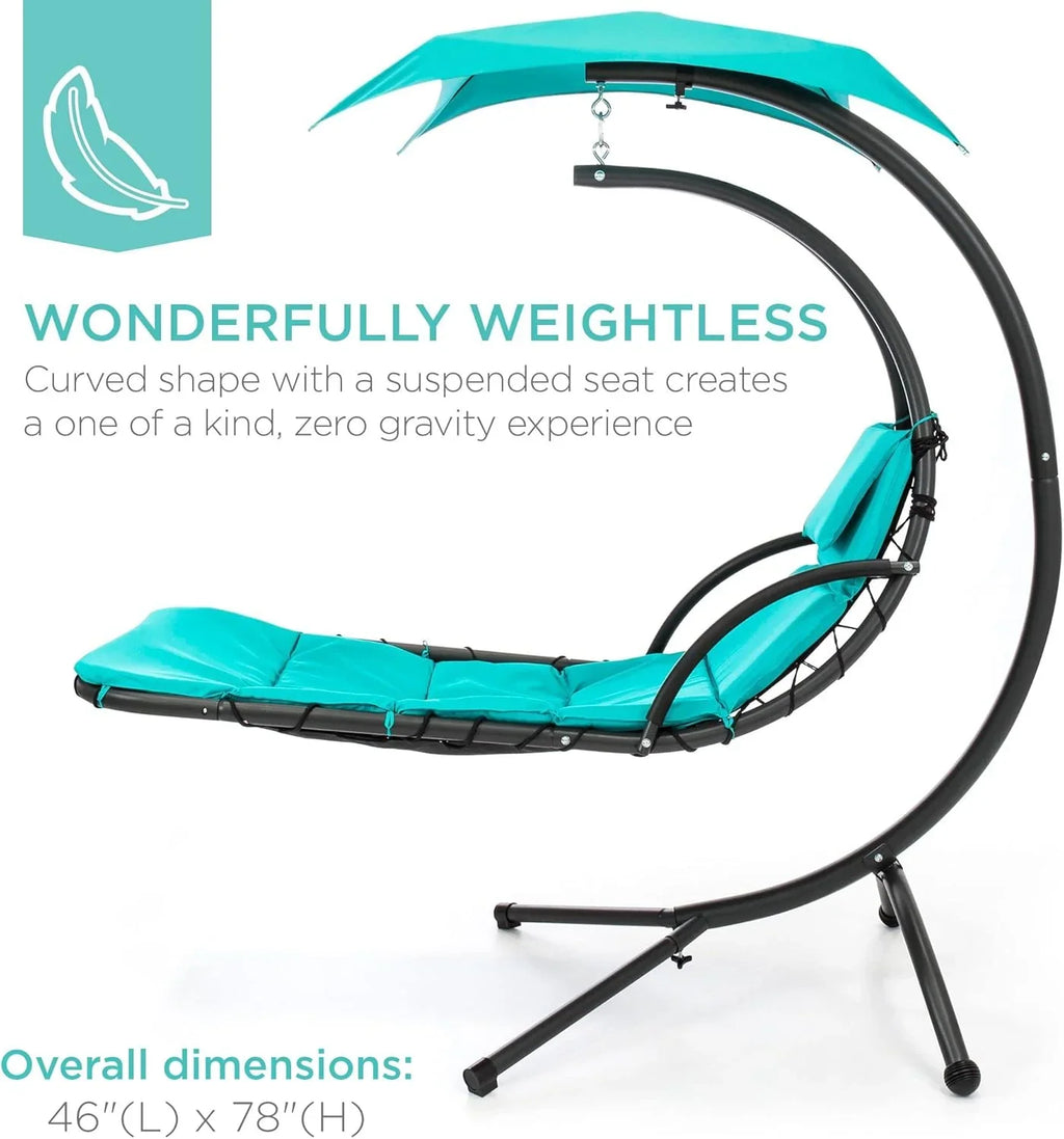 Best Choice Products Outdoor Hanging Curved Steel Chaise Lounge Chair Swing w/Built-in Pillow and Removable Canopy - Charcoal