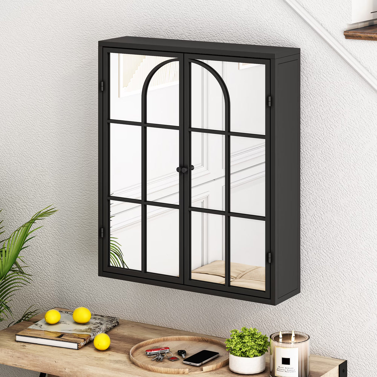 27.56"Modern Wall Cabinet with Glass Doors, Bathroom Cabinet with Featuring Three-tier Storage for Entryway Living Room, Bathroom or Dining Room - image 7