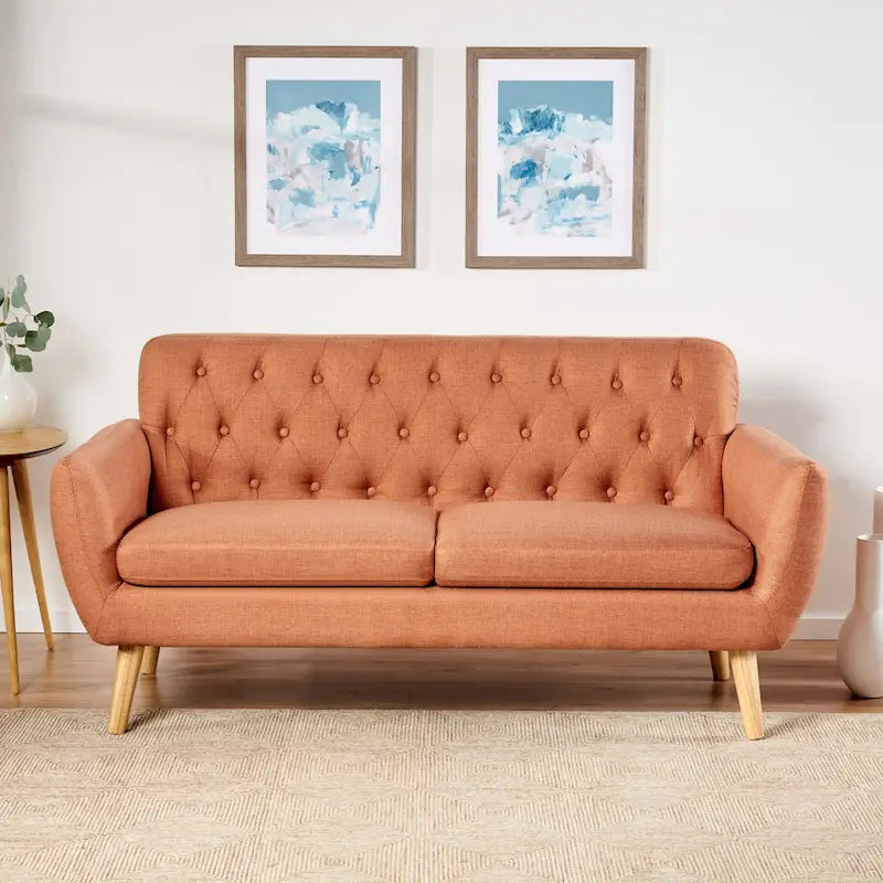 Mid Century Tufted Sofa with Cushioned Seat and Wooden Legs - image 3