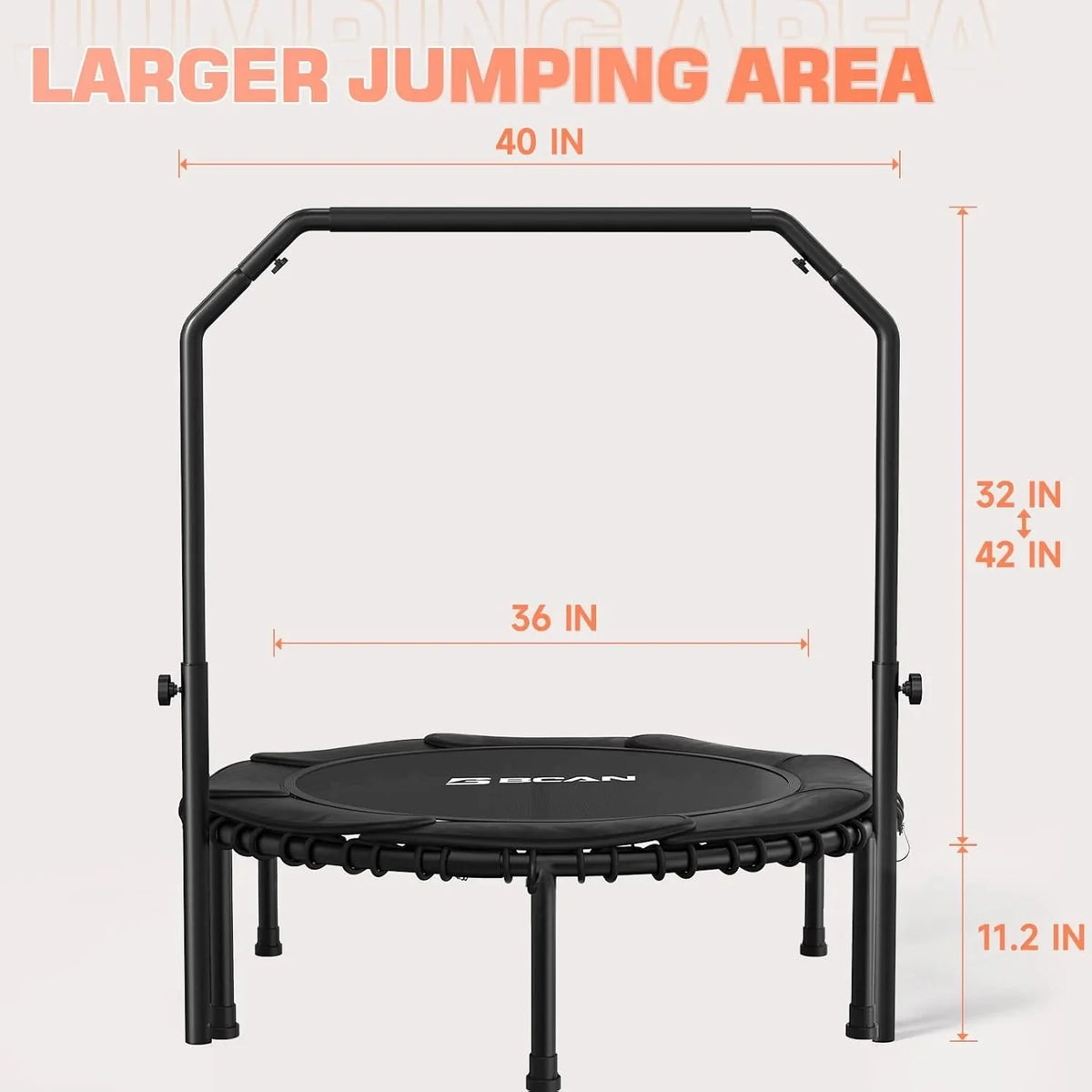 BCAN 450/550 LBS Foldable Mini Trampoline, 40"/48" Fitness Trampoline with Bungees, U Shape Adjustable Foam Handle, Stable & Quiet Exercise Rebounder for Adults Indoor/Outdoor Workout - image 35