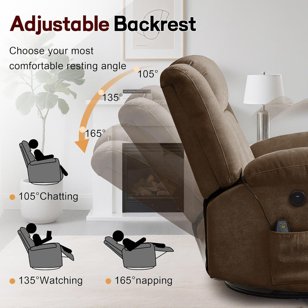 Rocker Recliner, Glider Recliner Chairs for Adults, 360° Swivel Rocking Chair with Massage and Heating, Nursery Chair with Storage and USB Charging for Living Room, Bedroom, Nursery - image 21
