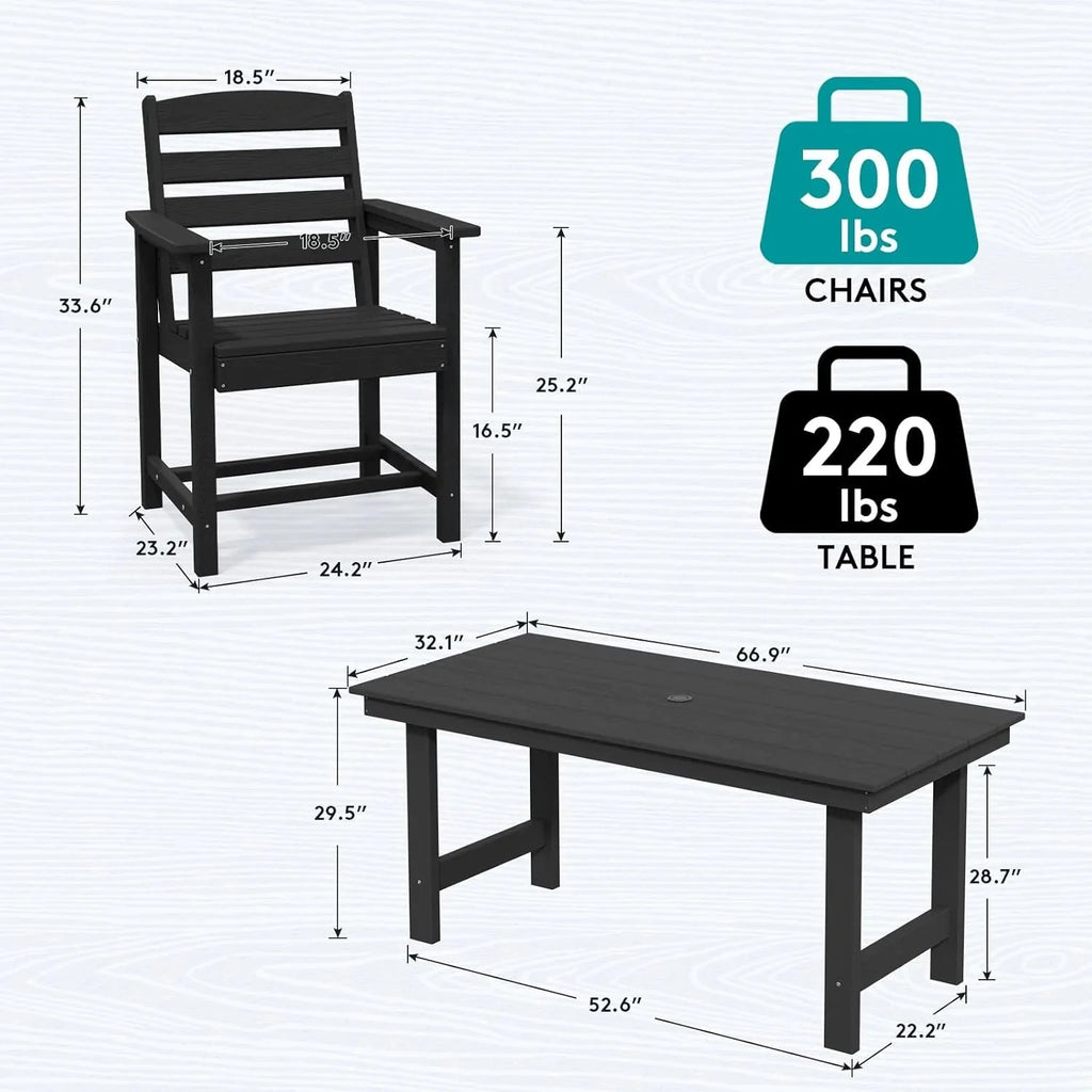 SERWALL 7-Piece Patio Table Set, Outdoor HDPE Dining Furniture with Umbrella Hole, All Weather Table and Chairs for Lawn, Garden, Poolside, Aruba - image 125