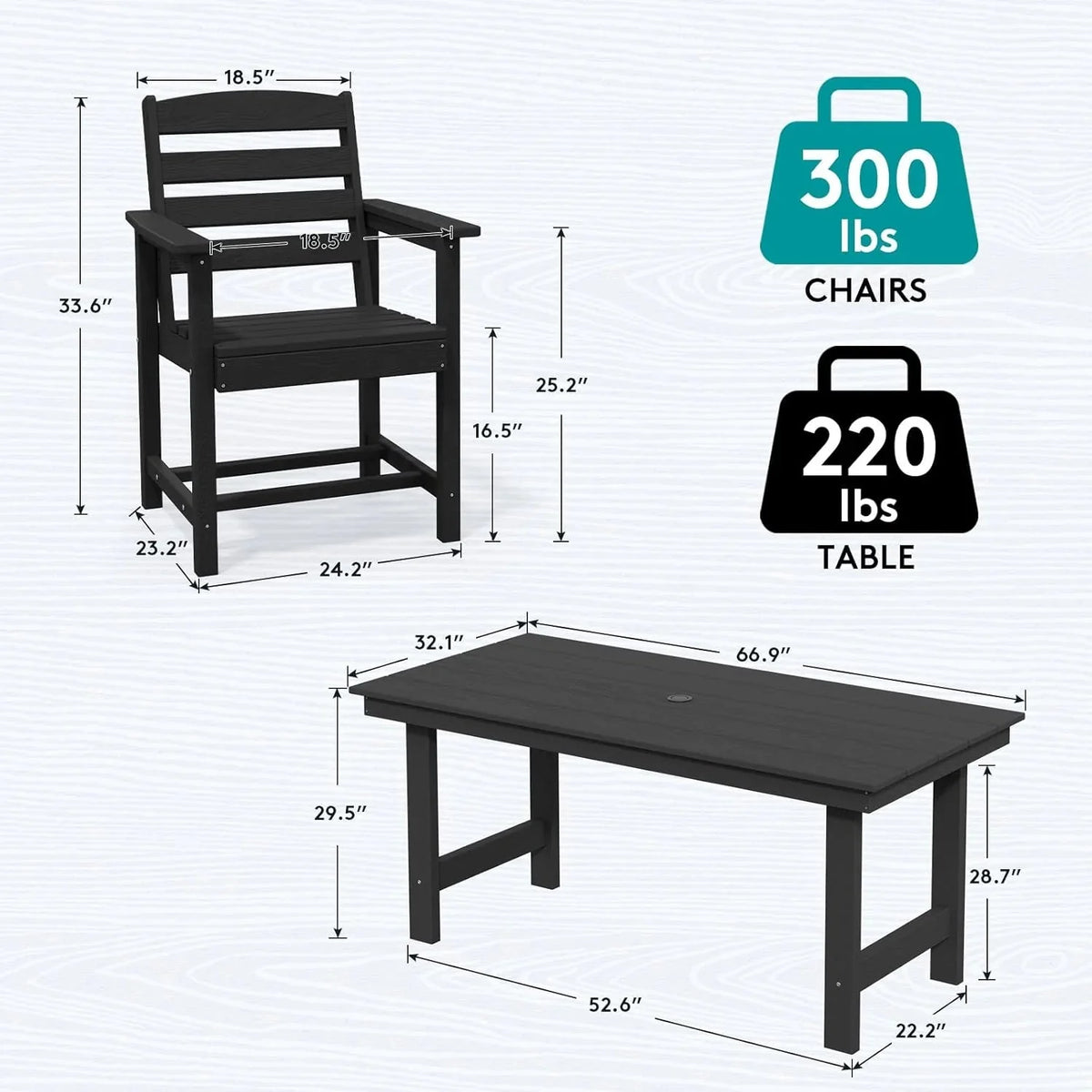SERWALL 7-Piece Patio Table Set, Outdoor HDPE Dining Furniture with Umbrella Hole, All Weather Table and Chairs for Lawn, Garden, Poolside, Aruba - image 125