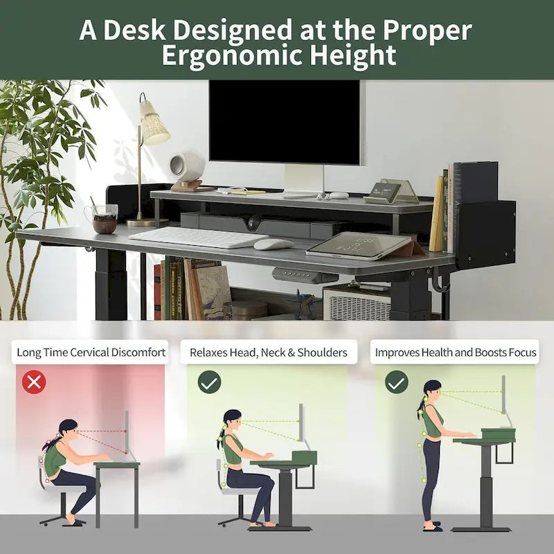 FEZIBO Ergonomic Electric Standing Desk with Shelves and Monitor Stand – Adjustable Sit-Stand Home Office Solution with Storage - image 7