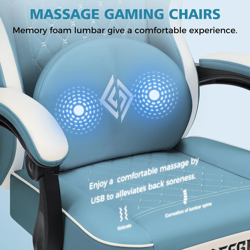 Hoffree Gaming Chair with Massage and Footrest Big and Tall Gamer Chair with Headrest and Lumbar Support PU Computer Game Chair for Adults Office - image 33