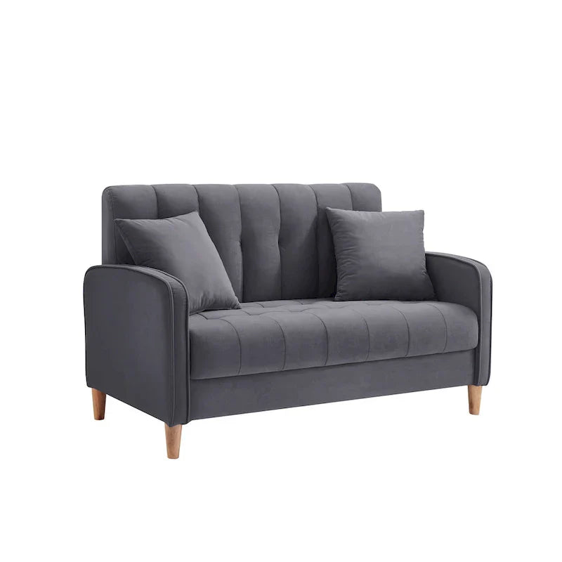 Contemporary Velvet Tufted Loveseat for Small Living Spaces - Beige Upholstered Sofa - image 39