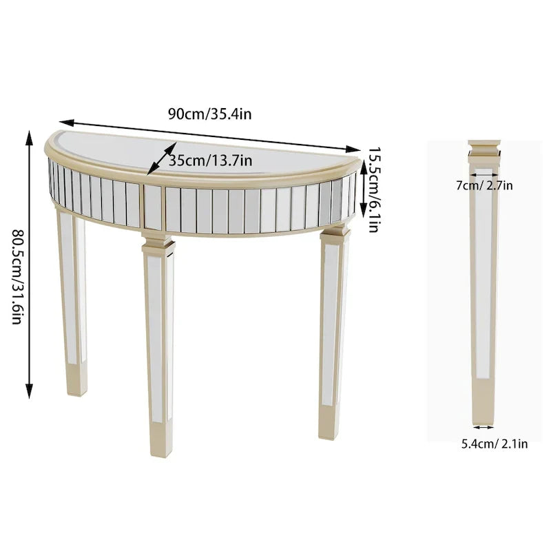 Silver Mirrored Half Moon Console Sofa Table - 35.4 x 31.6 Inches - image 5