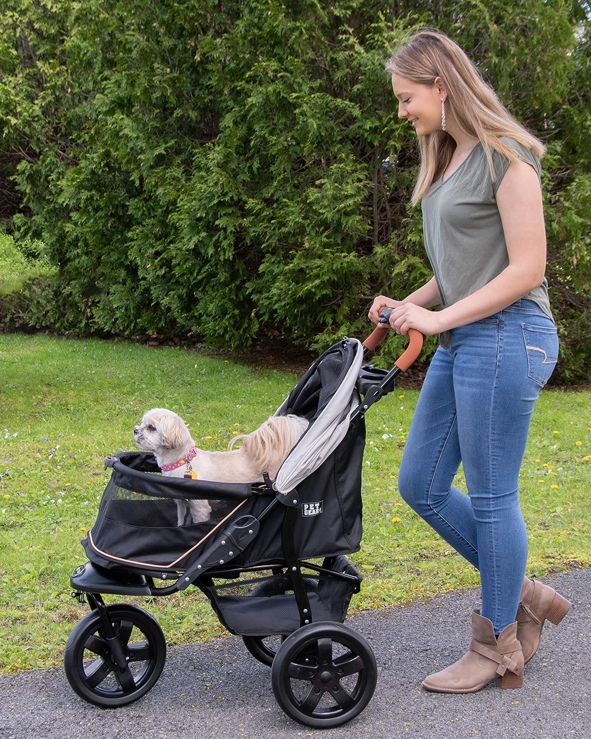 Pet Gear No-Zip AT3 Pet Stroller for Cats/Dogs, Zipperless Entry, Easy One-Hand Fold, Jogging Tires, Removable Liner, Cup Hol