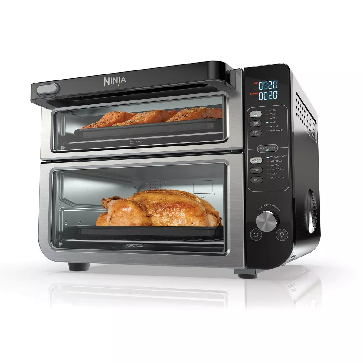 12-in-1 Double Oven with FlexDoor, FlavorSeal Smart Finish, Rapid Top Oven, Convection and Air Fry Bottom Oven DCT401