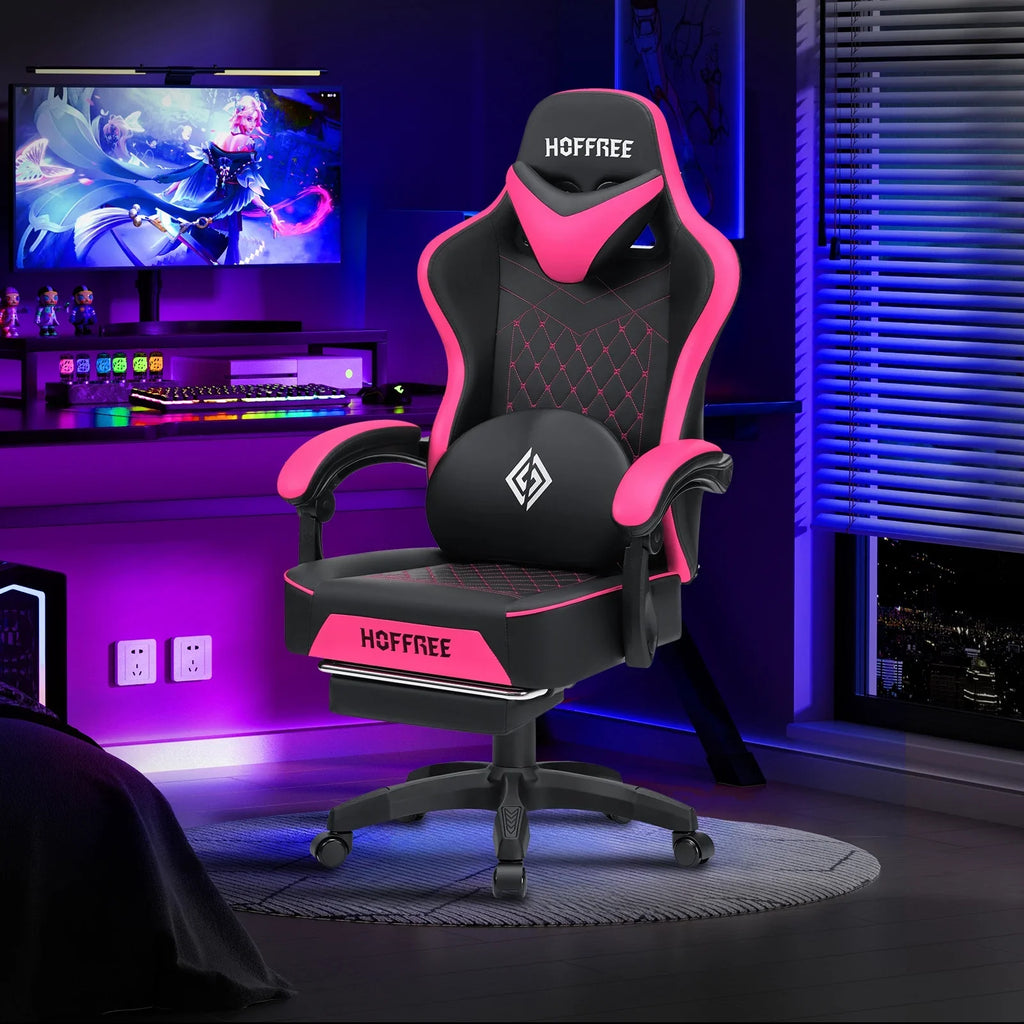 Hoffree Gaming Chair with Massage and Footrest Big and Tall Gamer Chair with Headrest and Lumbar Support PU Computer Game Chair for Adults Office - image 34