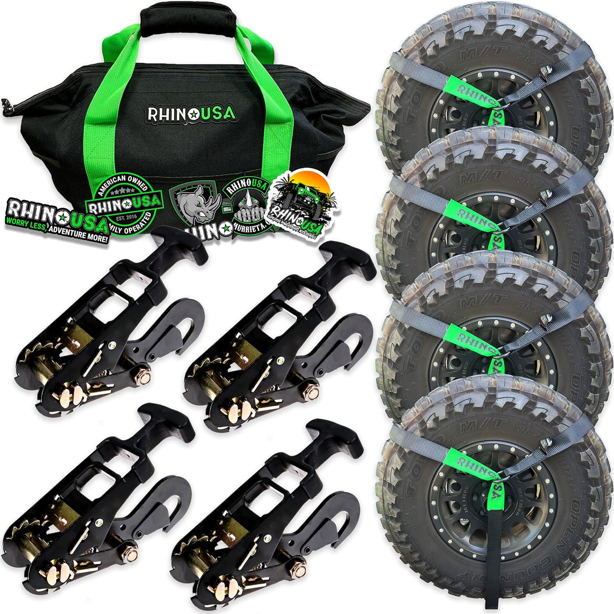 Car Tie Down Straps for Trailers with Flat Hooks (4-Pack) - 2 Inch x 8 Feet (10,000lb Break Strength) - Heavy Duty T-Handle Car Lasso Tire Straps for Trailer & UTV - Black - image 3