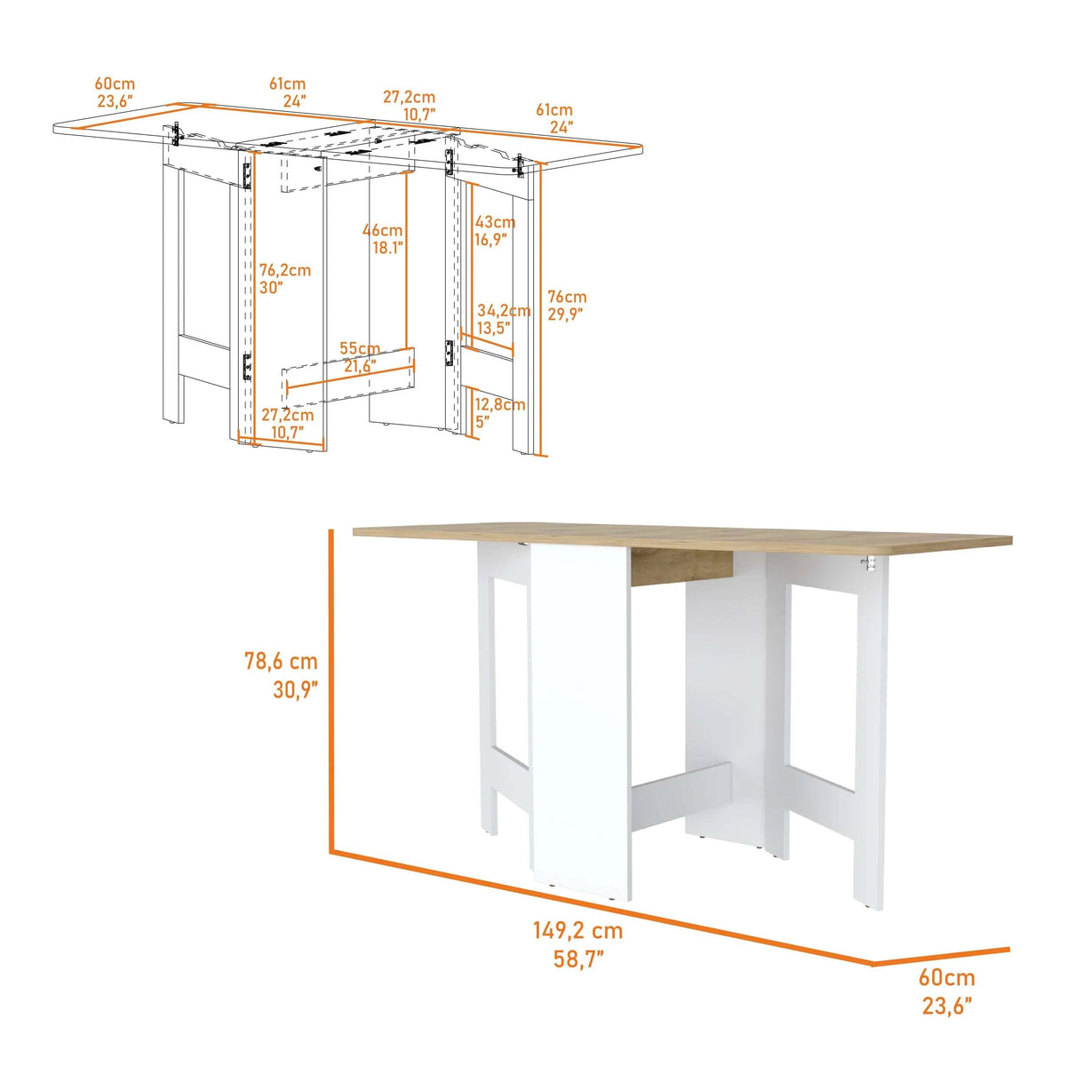 DUOSONG Kailua Folding Dining Table, Space-Saving, Foldable In 3 Forms Multicolor Engineered Wood Furniture Primary Living Space Cabinets - image 21