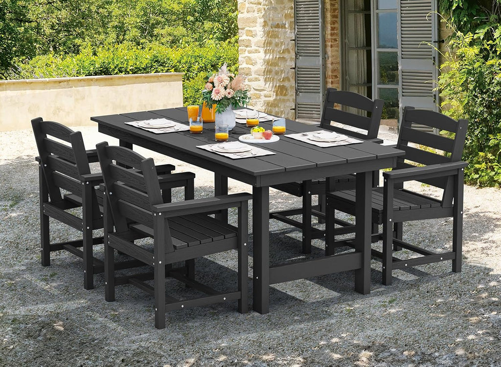 SERWALL 7-Piece Patio Table Set, Outdoor HDPE Dining Furniture with Umbrella Hole, All Weather Table and Chairs for Lawn, Garden, Poolside, Aruba - image 170