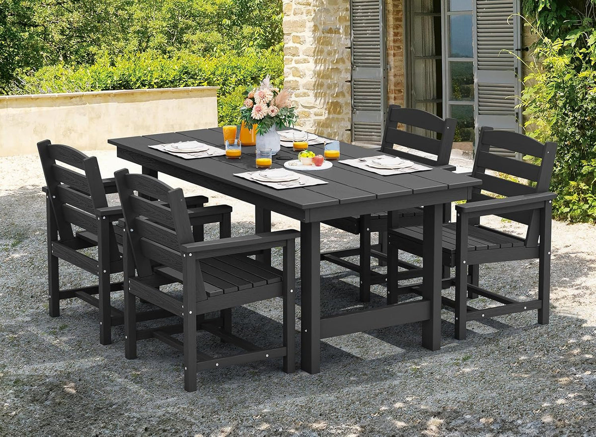 SERWALL 7-Piece Patio Table Set, Outdoor HDPE Dining Furniture with Umbrella Hole, All Weather Table and Chairs for Lawn, Garden, Poolside, Aruba - image 170
