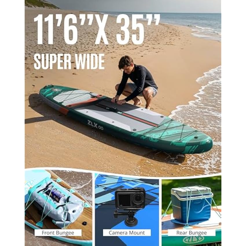 ZLX 11'6" Extra Wide Inflatable Stand Up Paddle Board SUP, Stable Non-Slip Deck Pad, Unique Fin System and Premium iSUP Accessories - Portable Backpack & Upgraded Pump for Adults, All Skill Levels - image 6