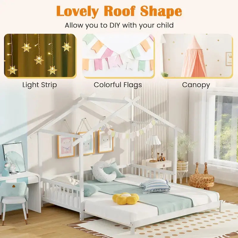 Gymax Twin to King Wooden House Bed Daybed with Safety Rails & Customizable Design - image 14