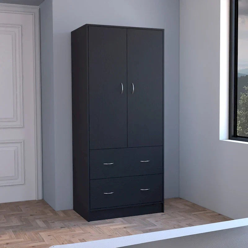 30.9-Inch Contemporary Double-Door Armoire with Two Drawers and Hanging Rod for Bedroom Storage - image 10