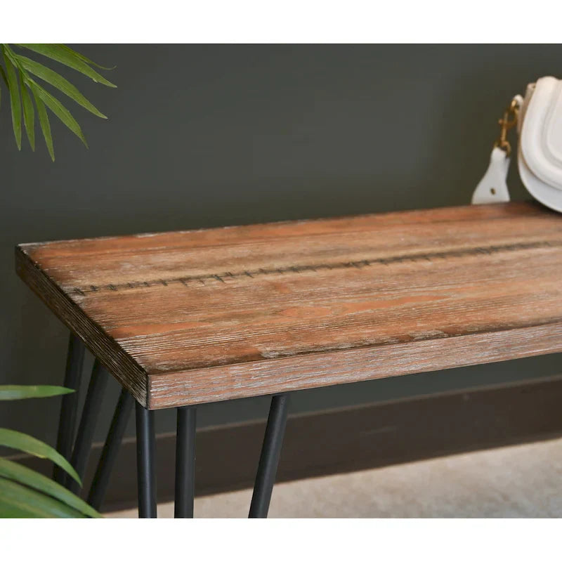 Roundhill Furniture Aryven Rustic Dark Pine Industrial Dining Bench - image 5