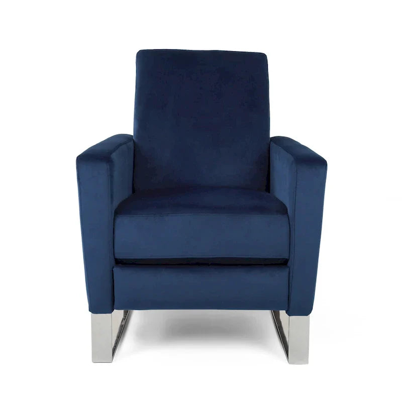 Reki Manual Push Back Recliner Chair - Blue Velvet with Stainless Steel Accents - image 3