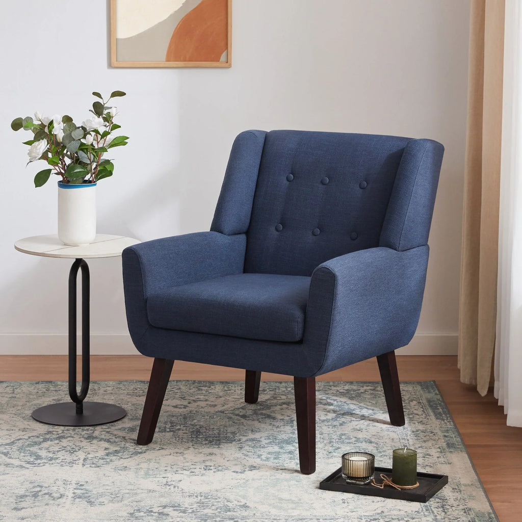 HUIMO Accent Chair, Button-Tufted Upholstered Living Room Chairs, Mid Century Modern Comfy Reading Chairs for Bedroom, Living