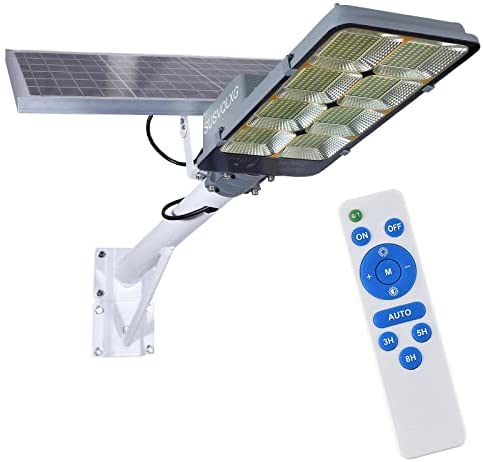 450W Solar Street Flood Lights Outdoor Lamp with Remote Control Dusk to Dawn Security Lighting for Yard Garden Gutter Basketball Court Arena Lawn lm - image 1