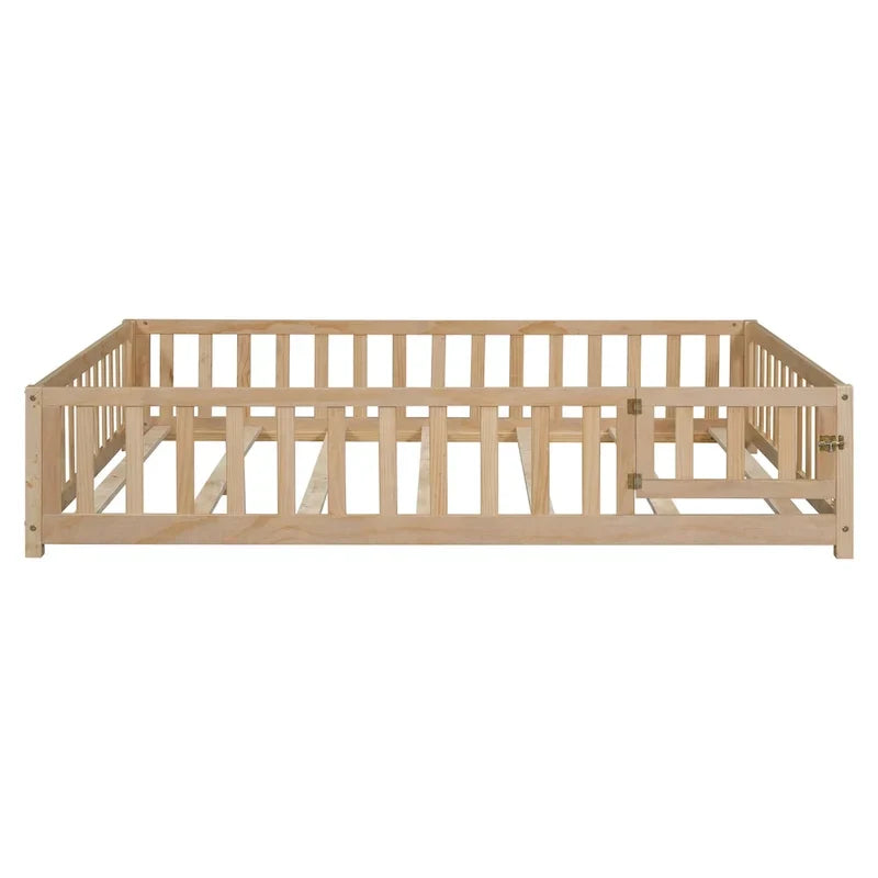 Kids' Full-Size Wooden Floor Bed with Fence and Door - image 20