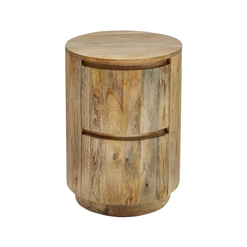 Round Nightstand with 2 Drawers Wooden Bedside Table - image 5