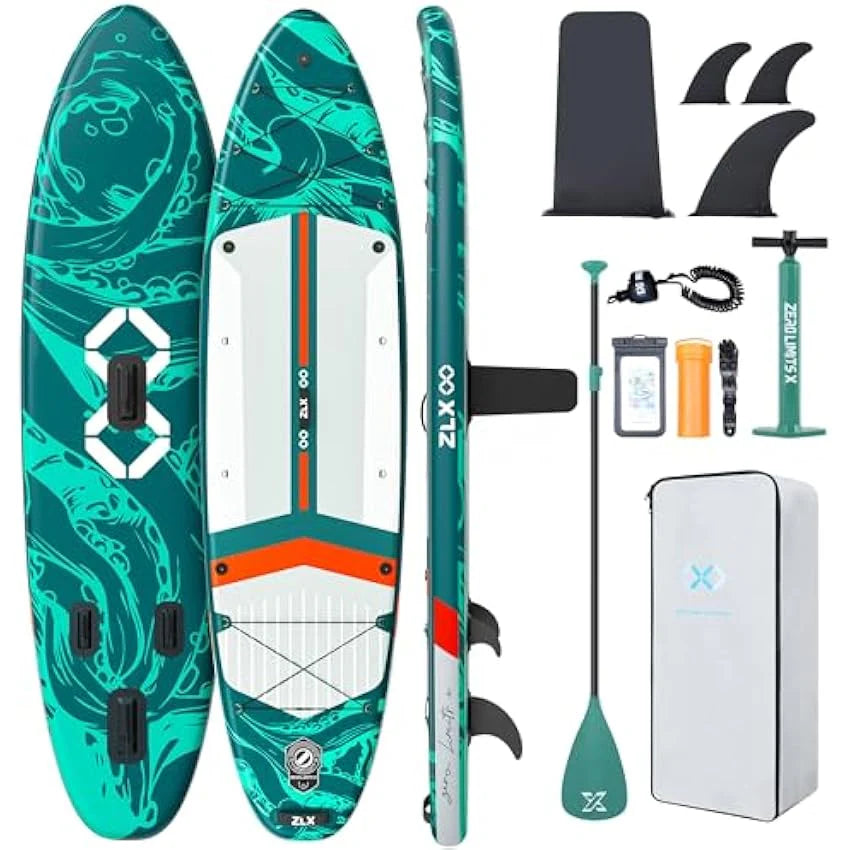 ZLX 11'6" Extra Wide Inflatable Stand Up Paddle Board SUP, Stable Non-Slip Deck Pad, Unique Fin System and Premium iSUP Accessories - Portable Backpack & Upgraded Pump for Adults, All Skill Levels - image 1
