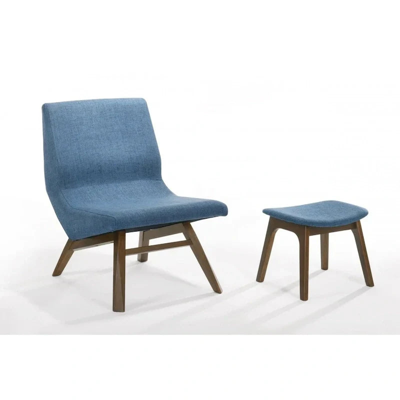 Modrest Whitney Contemporary Blue and Walnut Accent Chair with Ottoman - image 1