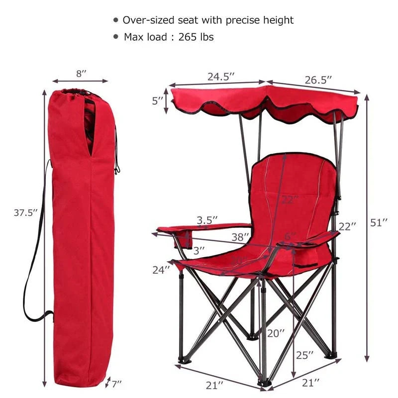 Outdoor Canopy Chair Portable Folding Beach Chair With 2 Cup Holders 600D Pvc Fabric Camping Chair Lawn Chair - Comfortable A